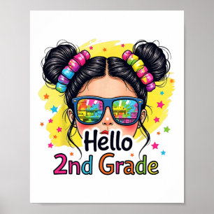Hallo 2e klas rommelige haar knot meisje terug naa poster