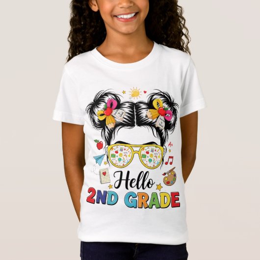 Hallo 2e klas rommelige knot Coquette strik lerare T-shirt (Voorkant)