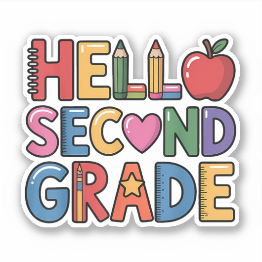 Hallo 2e klas Schattige terug naar school Sticker (Voorkant)