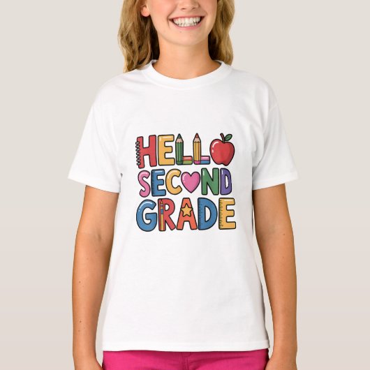 Hallo 2e klas Schattige terug naar school T-shirt (Voorkant)