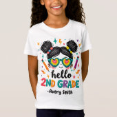 Hallo 2nd Grade Messy Hair Bun Meisje Terug Naar S T-shirt (Voorkant)
