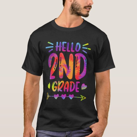 Hallo 2nd Grade Tie Dye Funny Terug naar School Te T-shirt (Voorkant)