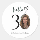 Hallo 30 Aangepaste Verjaardagsfoto Sticker Label (Voorkant)