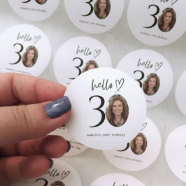 Hallo 30 Aangepaste Verjaardagsfoto Sticker Label