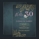 Hallo 30 chique gouden marine roze 30ste verjaarda kaart<br><div class="desc">Luxe elegante geïnspireerde 30e verjaardagsfeestuitnodiging sjabloon met bladgoud gebladerte, een klein roze pioenenboeket en faux gold typografie script op een donkerblauwe antiek distressed krijtbord achtergrond. ---- De uitnodiging is geschikt voor alle seizoenen, stijlvolle mijlpalen verjaardagsfeestjes - dertig, veertig, vijftig, zestig, zeventig, tachtig, negentig, honderd - of andere verjaardagsvieringen. Het is...</div>