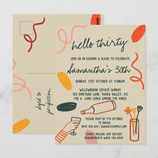 Hallo 30 Dertigste wijnmakerij Lunch Verjaardag Briefkaart (Voorkant / Achterkant)