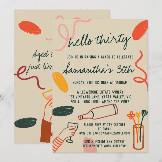 Hallo 30 Dertigste wijnmakerij Lunch Verjaardag Kaart (Voorkant / Achterkant)