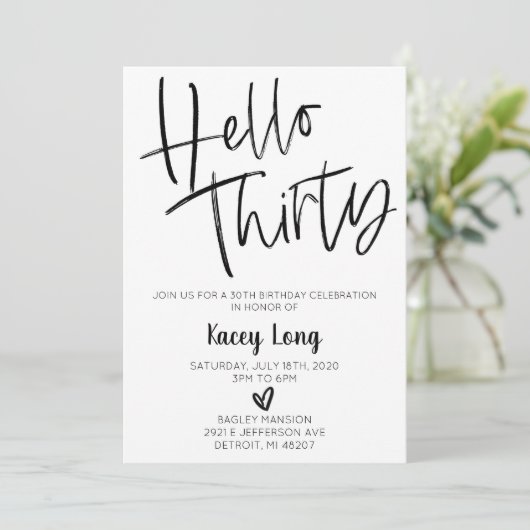 hallo 30 e verjaardag uitnodiging (Staand voorkant)