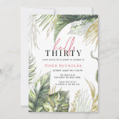 hallo 30 | Modern roze script tropisch 30th  Kaart (Voorkant)