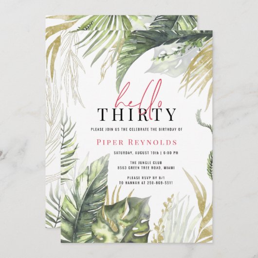 hallo 30 | Modern roze script tropisch 30th  Kaart (Voorkant / Achterkant)