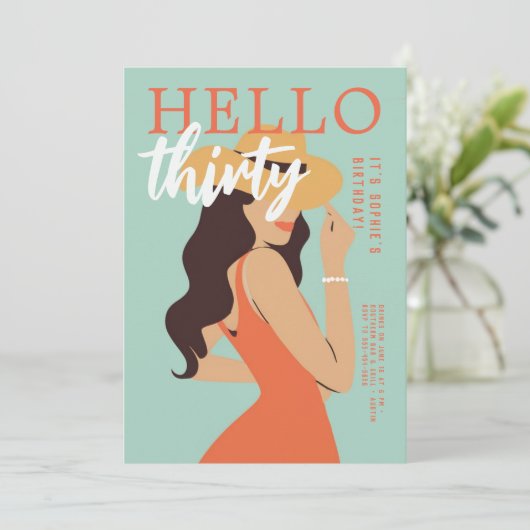 Hallo 30 Retro Poster  roze 30ste verjaardag Kaart (Staand voorkant)