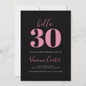 Hallo 30 Script Roze Zwart 30e Verjaardagsfeestje Kaart (Voorkant)