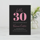 Hallo 30 Script Roze Zwart 30e Verjaardagsfeestje Kaart (Staand voorkant)
