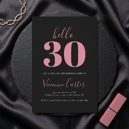 Hallo 30 Script Roze Zwart 30e Verjaardagsfeestje Kaart