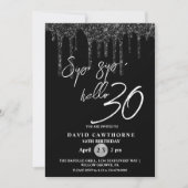 Hallo 30e Black Glitter verjaardagsfeestje Kaart (Voorkant)