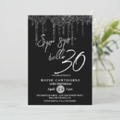 Hallo 30e Black Glitter verjaardagsfeestje Kaart (Staand voorkant)