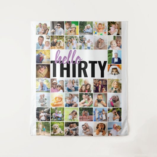 hallo 30e verjaardag 40 Foto Collage Wandkleed (Voorkant)