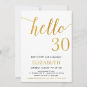 hallo 30e verjaardag Wit en Goud Kaart (Voorkant)