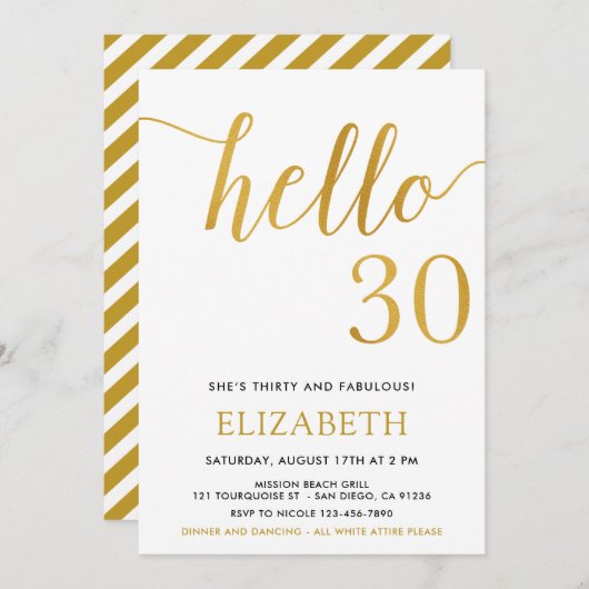 hallo 30e verjaardag Wit en Goud Kaart (Voorkant / Achterkant)