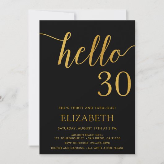 hallo 30e verjaardag Zwart en Goud Kaart (Voorkant)