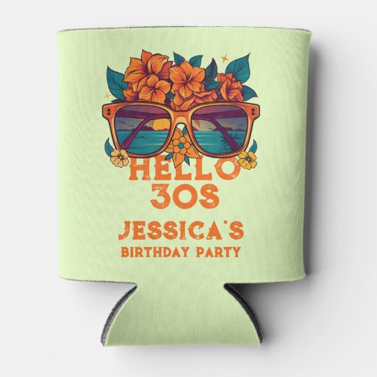 Hallo 30s Tropische  Retro Zomerverjaardag Blikjeskoeler (Voorkant)