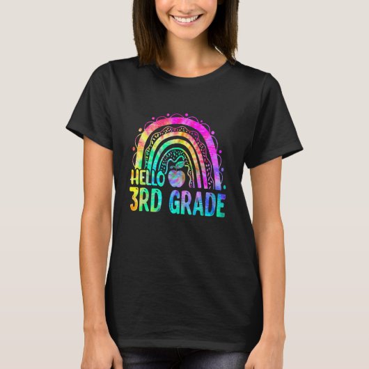 Hallo 3e graads regenboogkleurstof terug naar Scho T-shirt (Voorkant)