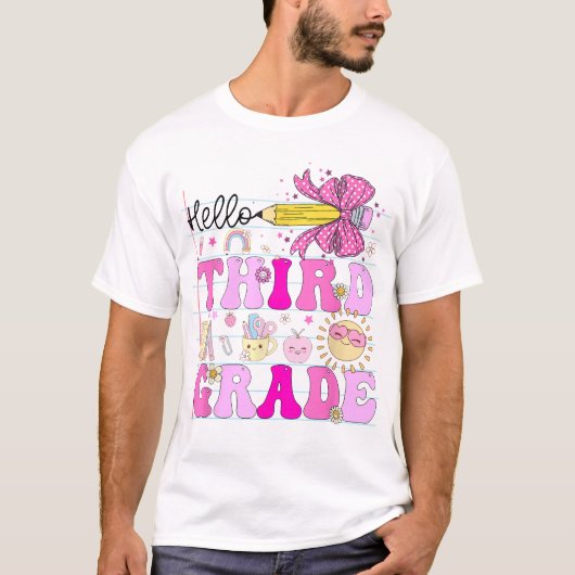 Hallo 3e klas terug naar school potlood coquette t-shirt (Voorkant)