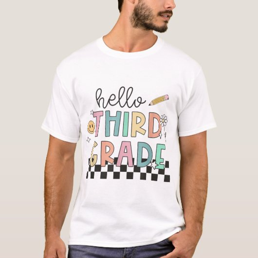 Hallo 3e klas terug naar school potlood leraar kin t-shirt (Voorkant)