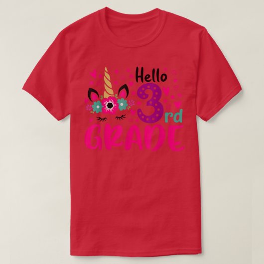 hallo 3e klas unicorn terug naar schoolcadeautjes t-shirt (Design voorkant)