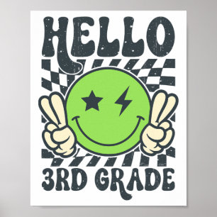 Hallo 3e klas Vibes Groovy Lachend Gezicht Terug n Poster