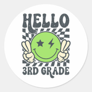 Hallo 3e klas Vibes Groovy Smile Face Terug naar s Ronde Sticker