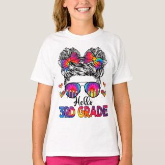 Hallo 3rd Grade Messy Haar Bun Meisje Terug Naar S T-shirt