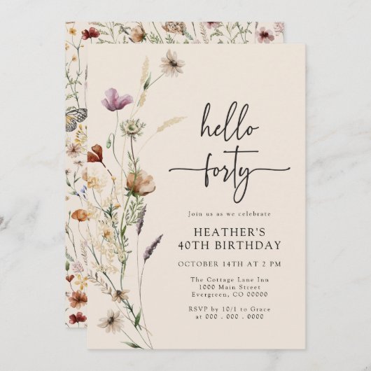 Hallo 40 Boho verjaardag Kaart (Voorkant / Achterkant)