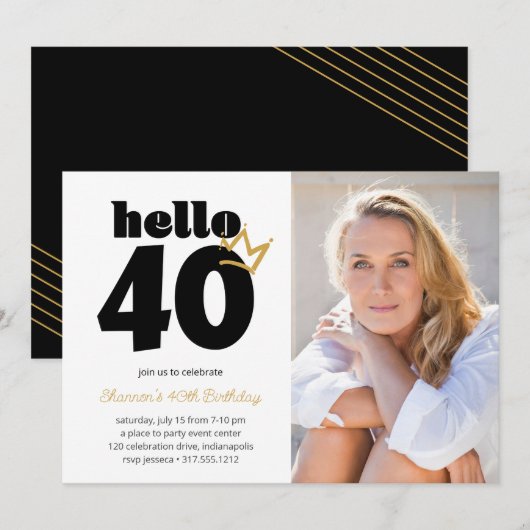 hallo 40 mijlpaal Aangepaste foto op jaarbasis Kaart (Voorkant / Achterkant)