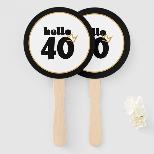 hallo 40 mijlpaal in de zwarte goudkroon handwaaier (Voorkant en achterkant)