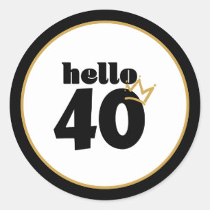 hallo 40 mijlpaal in de zwarte goudkroon ronde sticker