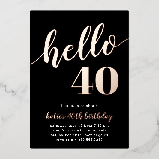 hallo 40 | Milestone Birthday Party Folie Uitnodiging (Voorkant)