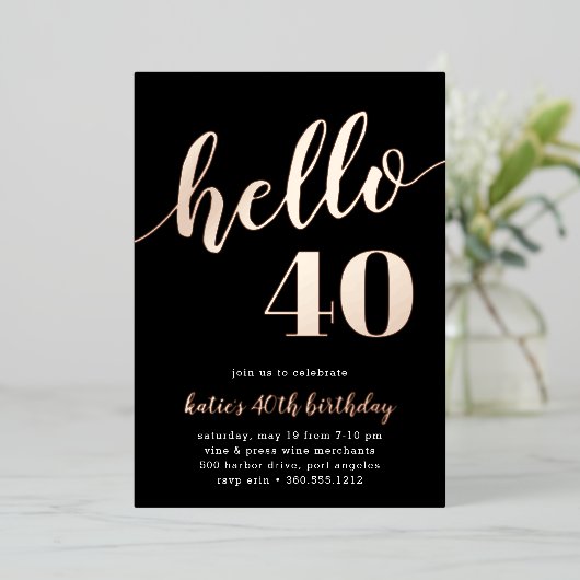 hallo 40 | Milestone Birthday Party Folie Uitnodiging (Staand Voorkant)