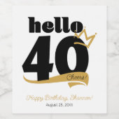 Hallo 40 Milestone Verjaardag Gouden Kroon Wijn Etiket (Enkel label)