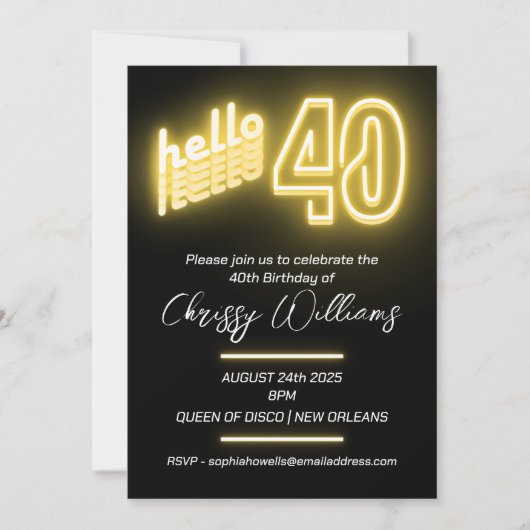 Hallo 40 retro neon 40e verjaardag kaart (Voorkant)
