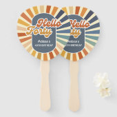 Hallo ₩ 40 Retro Sun Groovy Wave Verjaardag Handwaaier (Voorkant en achterkant)