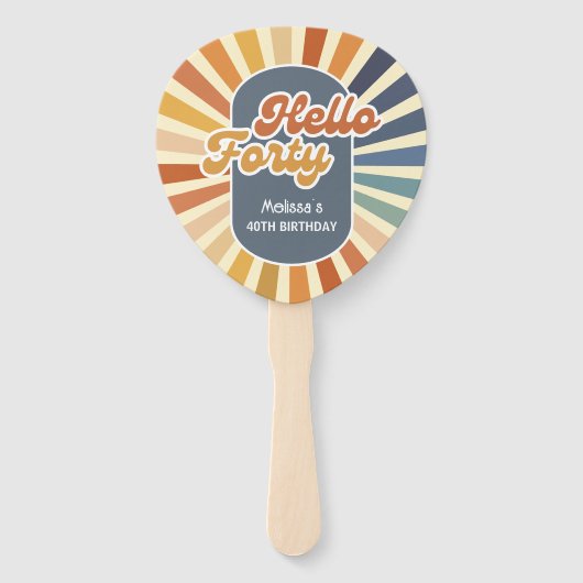 Hallo ₩ 40 Retro Sun Groovy Wave Verjaardag Handwaaier (Voorkant)