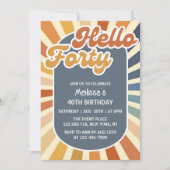 Hallo ₩ 40 Retro Sun Groovy Wave Verjaardag Kaart (Voorkant)