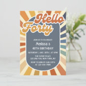 Hallo ₩ 40 Retro Sun Groovy Wave Verjaardag Kaart (Staand voorkant)