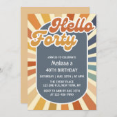 Hallo ₩ 40 Retro Sun Groovy Wave Verjaardag Kaart (Voorkant / Achterkant)