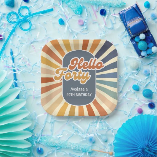 Hallo ₩ 40 Retro Sun Groovy Wave Verjaardag Papieren Bordje (Feest)