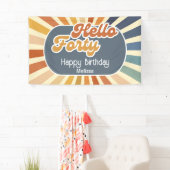 Hallo ₩ 40 Retro Sun Groovy Wave Verjaardag Spandoek (Insitu)