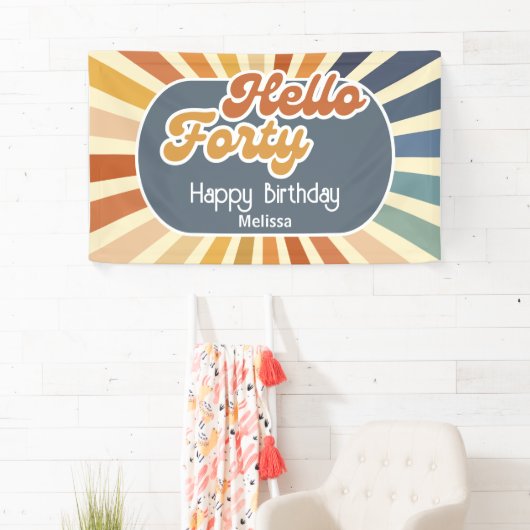 Hallo ₩ 40 Retro Sun Groovy Wave Verjaardag Spandoek (Insitu)