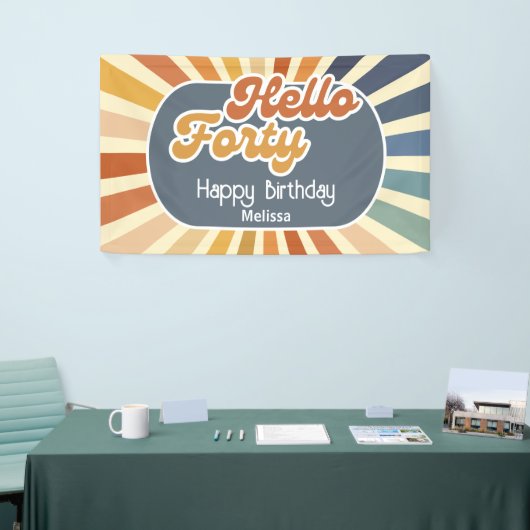 Hallo ₩ 40 Retro Sun Groovy Wave Verjaardag Spandoek (Beurs)