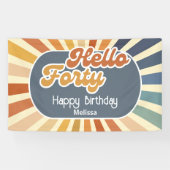 Hallo ₩ 40 Retro Sun Groovy Wave Verjaardag Spandoek (Horizontaal)